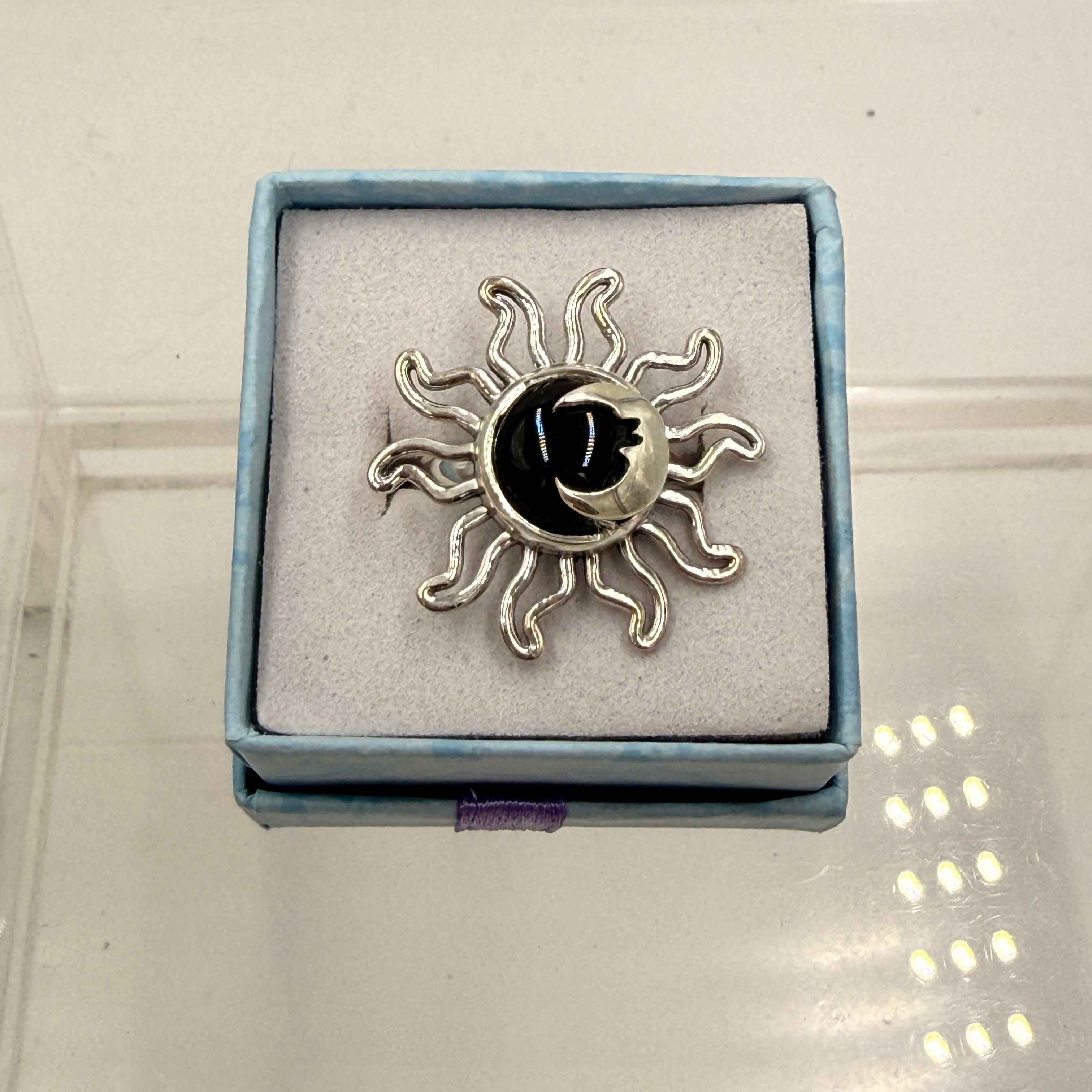 Sterling Silver Sun & Moon Black Onyx  Ring - Size 7 - Protection, Grounding & Stabilizing