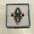 Sterling Silver Double Teardrop Celestial Labradorite Ring - Size 7 - Intuitive, Protective & Transformative