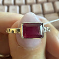 Ruby Emerald-Cut Sterling Silver Ring (Size 9)